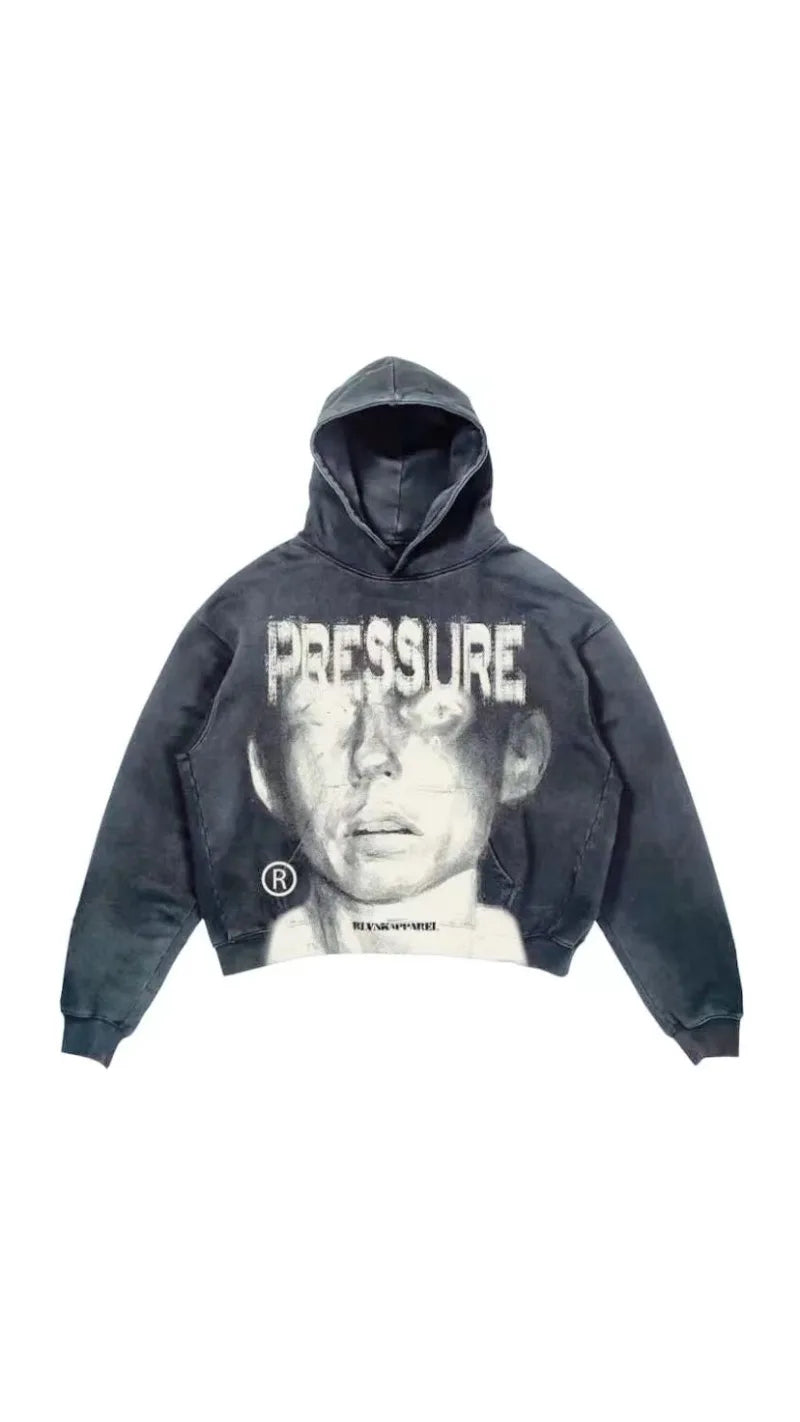 American street lettering portrait printed wash hoodie Men Winter y2k