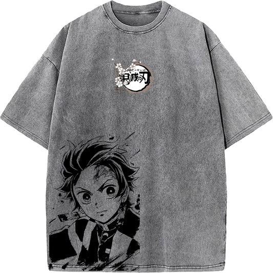 Demon Slayer Men's T Shirt Harajuku Oversized New Washed Graphic Tee Summer Vintage Women Short Sleeve Casual Streetwear Top