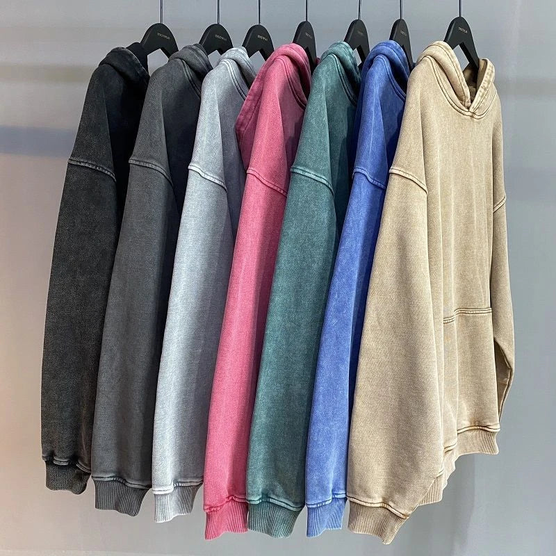 400G American Retro Heavy Sweater Men's Spring and Autumn Washed Old Oversize Trendy Brand Loose Large Size Hooded Jacket