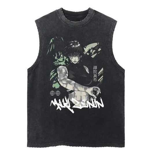 Jujutsu Kaisen Men's and Women's Washed Vest Maki Zenin Japan Anime New Summer Cotton Old Vintage Tank Top Y2k Harajuku Sling