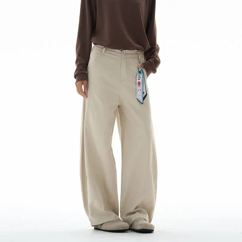Baggy Wide-leg Jeans 100% Cotton Comfortable Breathable Autumn Casual Denim Pants Loose Straight Trousers Fashion Streetwear